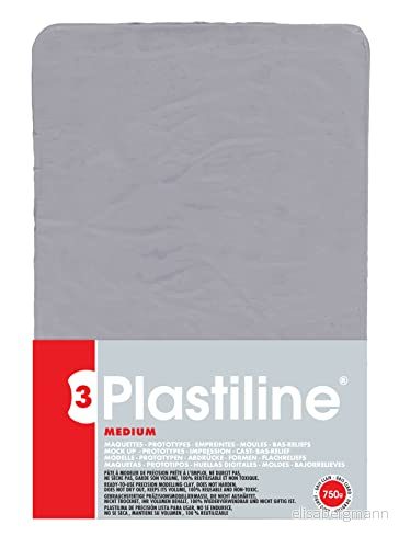 Plastiline® 7655T Plaque de Pâte à Modeler, Haute Précision Sculpter, Mouler Dureté 3 (medium) 750g Teinte Gris clair. Fabriqué en France 3188550076557