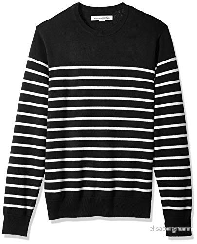 Amazon Essentials Men's Tröja med rund hals (finns i Big & Tall), Svart Vit Placerad rand, S 191770494608