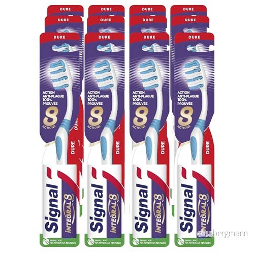 SIGNAL Full 8 Tandborste komplett vård 100% beprövad anti plack action förpackning med 75% återvunnet material hårt (set 12 tandborstar), slumpmässig färg 8720181427015
