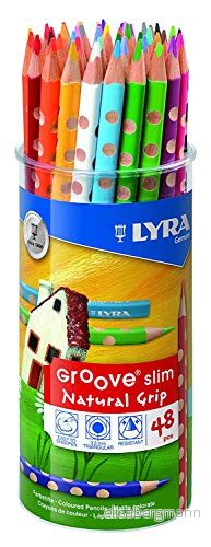 LYRA Groove smala träfärgpennor, 48 stycken i blandade färger med pennvässare, perfekt för barn och skolor 4084900202494