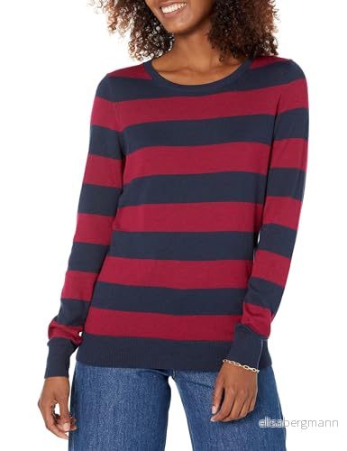 Amazon Essentials långärmad lätt tröja med rund hals (finns i plusstorlek), vinröd marin rugbyremsa, XX Large 194223274888