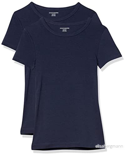 Amazon Essentials Women's Kortärmad T shirt med rund hals smal passform, Pack of 2, Marinblå, M 196433135768