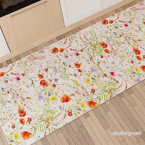 PETTI Artigiani Italiani köksmatta, halkfri, tvättbar, 52 x 380 cm, blommönster 10, 100% tillverkad i Italien 8056992312777