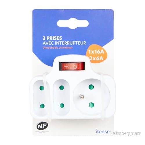 ITENSE Strömkontakt, multiuttag trippelkontakt 3 uttag 1 x 16 A + 2 6 med strömbrytare vägguttag färg: Vit barnsäkerhet spänning: 230 V material: PVC 3219516479102