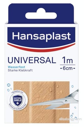 Hansaplast Universal plåster (1 m x 6 cm), smuts och vattenavvisande sårplåster, skärbar gipsrulle med stark vidhäftningsförmåga bakteriesköld 4005800280047
