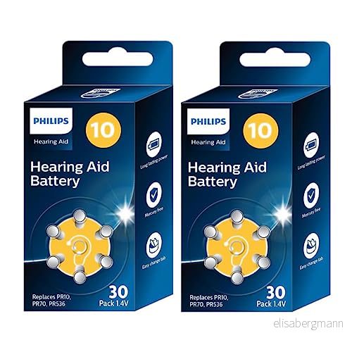PHILIPS x60 x 1,4 V batterier för hörlurar 10 (hörande hjälpbatteri) ZA10BX30/00, premium zink Air teknik, lång batteritid, öppet enkelt, typ PR10, 70, 536 (60 st) gul 8435183929930