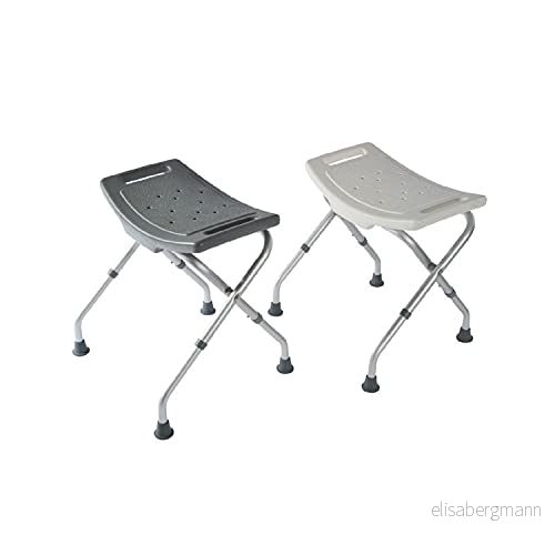 Identités, Bora hopfällbar duschstol, ultrakompakt, bred och anatomisk sits, halkfri pall, återhämtningshandtag, modern, höjdjusterbar, grå färg 3760223831993