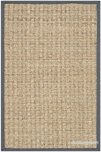 Safavieh naturlig fibersamling accentmatta 5 x 3 tum, och mörkgrå, gräns basketväv sjögräsdesign, enkel skötsel, perfekt för områden med hög trafik i entrén, vardagsrum, sovrum (NF114Q) 889048033986