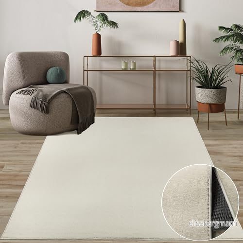 Mia's Cleo mattor lyxig, mjuk vardagsrumsmatta med enkel skötsel och halkfri rygg, kräm, 80 x 150 cm 4065656088907