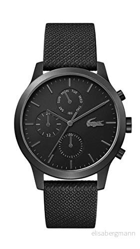 Lacoste Herr analog kvartsklocka med läderarmband 2010997, svart, Einheitsgröße, Band 7613272317894