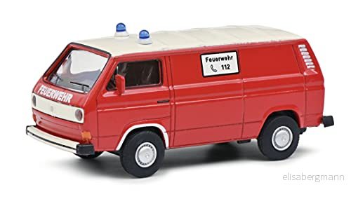 Schuco VW T3 brandkår skåpbil, modellbil, skala 1:64, röd/vit 4007864044344