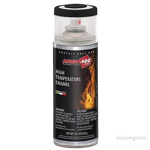 AMBRO SOL Högtemperaturfärg Färg för radiatorer, ugnar och motorer Sprayfärg metall matt svart, 400 ml 8034108891255