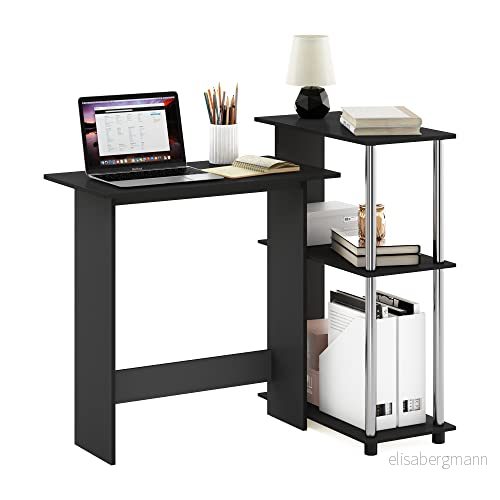Furinno Hörndatorskrivbord med bokhylla, konstruerat trä, amerikanskt/rostfritt stål, 59,99 (D) x 96,9 (B) 84,99 (H) cm 810006775044