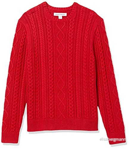 Amazon Essentials Herr långärmad 100% bomull fiskare kabel rund hals tröja, röd, liten 195111094090