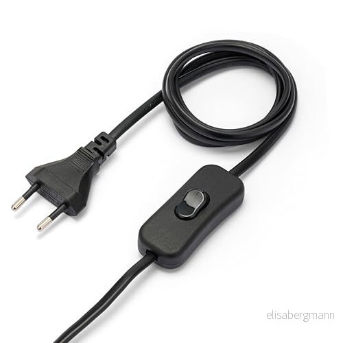 Anslutningskabel med strömbrytare, 2 meter anslutningskabel, Strömkabel Europakontakt. 230V, 2,5A, Svart, IP20 8003910115316