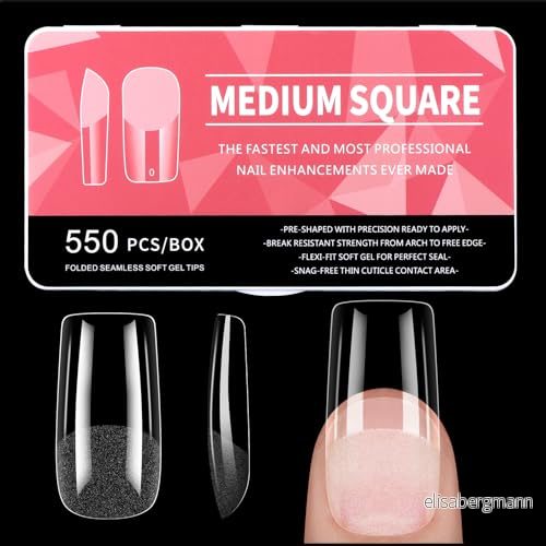 550 st amerikanska fyrkantiga nagelkapslar, 11 storlekar, gel, heltäckande, halvfrostad falska naglar för nybörjare inom manikyr, nagelspecialist och nagelkonstsalonger hemma 740501866315