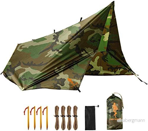 FREE SOLDIER camping presenning vattentät 3 m x 3,2 stor hängmatta tält bärbar anti UV skydd solskydd markis för vandring resor utomhussport kamouflage, med naglar 6941489383380