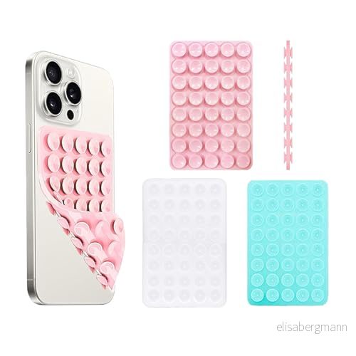3 stycken mobiltelefonhållare sugkopp, Vilbocr dubbelsidig sugkopp mobiltelefon, silikon mobiltelefonskal, handsfree, halkfri, för selfies och vide (vit, rosa, grön) 768556819773