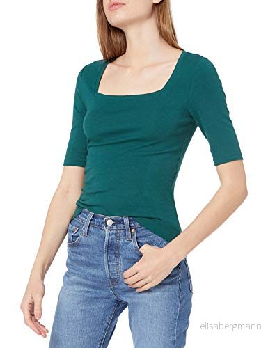 Amazon Essentials Women's T shirt med smal passform halvärm och fyrkantig hals, Mörkgrön, XS 195111266787
