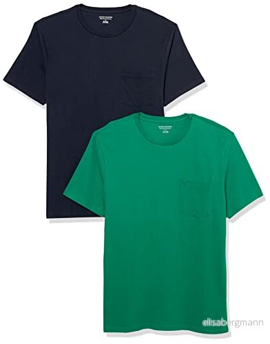 Amazon Essentials mäns Slim Fit kortärmad rund hals ficka t shirt, paket med 2, marinblå/grön, X Large 196433309282
