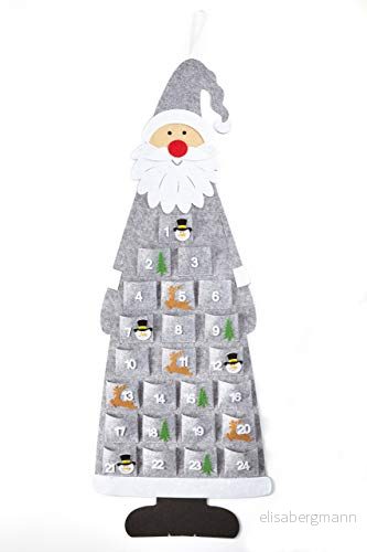 HEITMANN DECO filt adventskalender jultomten för fyllning och upphängning jultomte grå vit 4052400933453