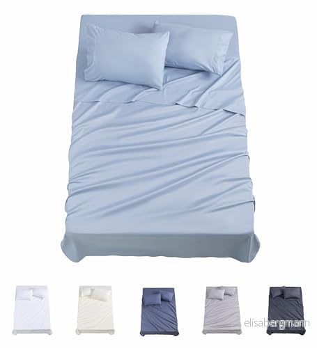 Todocama 4 delat lakanset 3001, dra på lakan bänkskiva två örngott 50 x 80 cm. (Säng 150 190/200 cm, ljusblå) 8435439017794