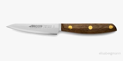 Arcos Serie Nordika Grönsakskniv Skalkniv rostfritt stål NITRUM blad 100 mm Ovengkol trähandtag 100% naturlig FSC återvunnen förpackning, brun 8421002165009