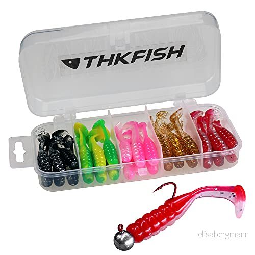 THKFISH 30Pcs Paddle Tail Swimbaits 2 INCH Bicolor Soft Plastic Fishing Lure Swim Baits for Crappie Bass Trout Mixed Color 8414855523058