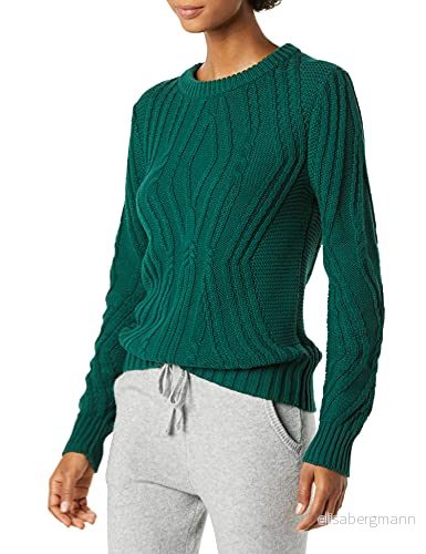 Amazon Essentials dam 100% bomull crewneck kabeltröja, mörkgrön, small 195111557151