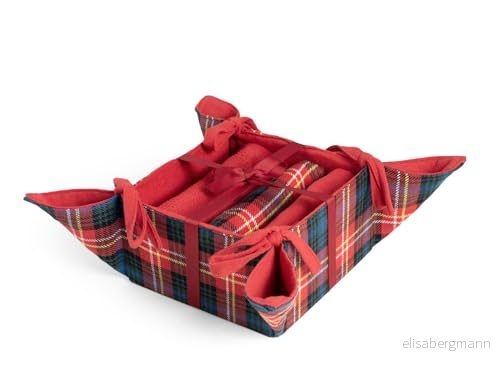H&H Tartan Återvunnen bomullskorg med 3 rengöringsdukar, jul, helgdagar 8003512796043