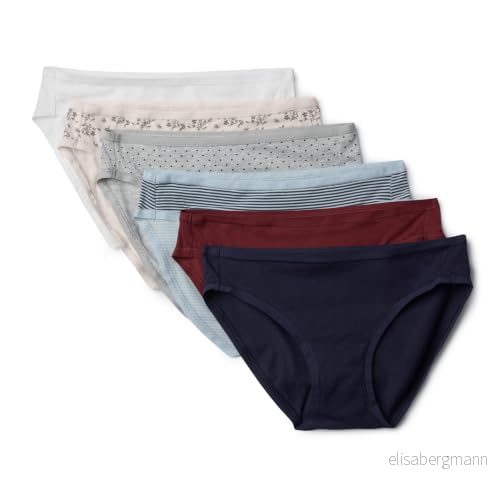 Amazon Essentials kvinnors bomull bikini trosor underkläder (finns i plusstorlek), paket med 6, flerfärgade/blommig/rand, 5X 194223929375