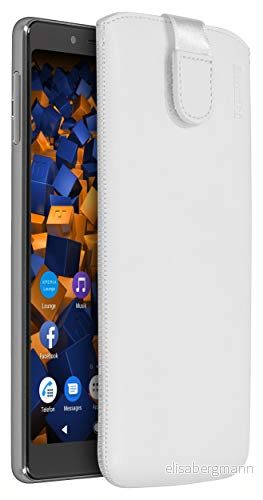 mumbi äkta läderfodral kompatibel med Sony Xperia L3 skal läder väska Case Wallet, vit 4251657904357