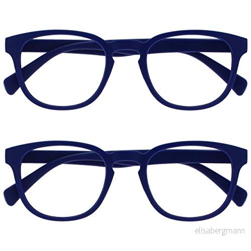 OPULIZE Pop läsglasögon 2 pack roliga runda matt ram mellanblå vårgångjärn reptåliga män kvinnor RR2 3 +1,00 5055955358657