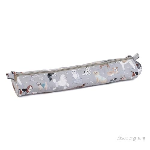 Hobby Gift Exklusivt förvaringsfodral för sticknålar, virkfodral, sticktillbehör, pennfodral 12 x 41 7,5 cm, gråa hundar 5029784912212