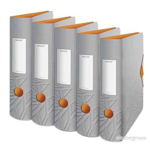 Leitz kvalitetspärm 180 Active, 5 pack, A4, bred, rundad rygg, 8,2 cm gummibandslås, lätt polyfoam, plastmapp, Urban Chic serie, grå, 11160088 4002432602827