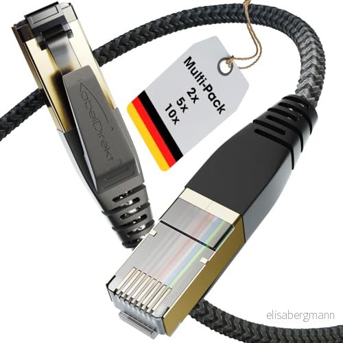 KabelDirekt Cat 8 Nätverkskabel med Flexibelt och Slagtåligt Flätat Design 5x 5m (LAN/Ethernet kabel, RJ45 anslutning, Överför Höga Datarater upp till 40 Gbit/s, För Spel/PS5/Xbox) 4262421060728