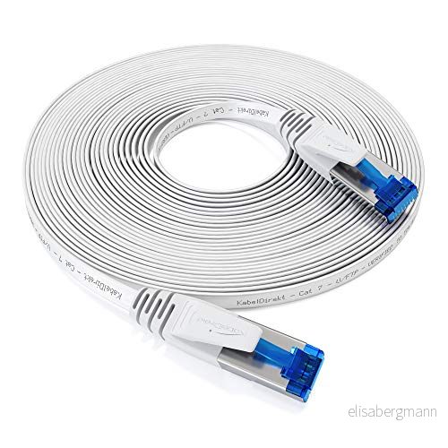 KabelDirekt Platt CAT7 Ethernet kabel med bruddsäker design, internet/LAN 3 m (10Gbps för maximal glasfiberhastighet, RJ45 kontakt, speciellt flexibelt, lämpligt montering, vit) 4260414846717