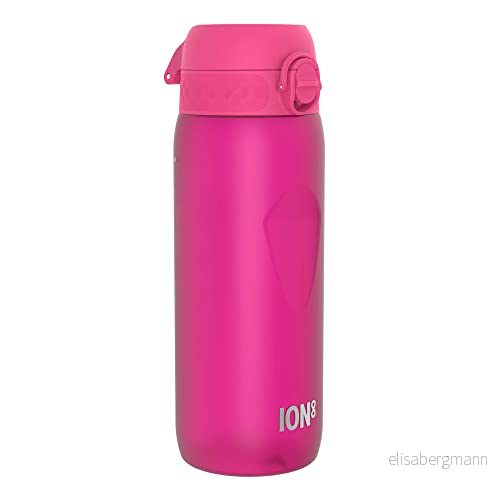 ION8 Vattenflaska, 750 ml/24 oz, Läcksäker, Lätt att Öppna, Säkert Lås, Diskmaskinssäker, BPA fri, Hygieniskt Lock, Bärhandtag, Mjukt Grepp med Konturer, Rengöra, Luktfri, Rosa 619098089561