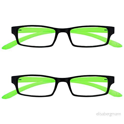 UV läsare svart ljusgrön hals specifikationer läsglasögon värde 2 pack kvinnors mäns vår gångjärn UVR2PK021 +1,00 +2.00 Optical Power Black Bright Green 5060336906358