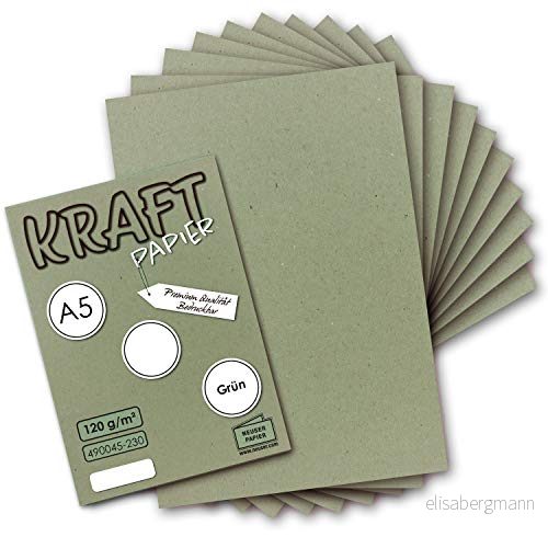 100 ark - vintage kraftpapper i grönt DIN A5 120 g/m2 återvunnet papper 21 x 14,8 cm ekologiskt brevpapper nytt 4251663791835
