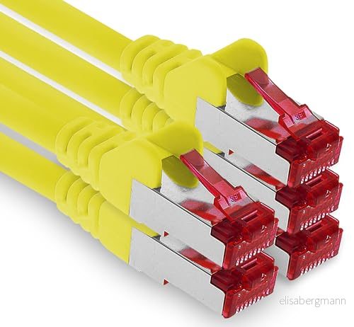 1aTTack.de 5 x 3 meter patchkabel CAT6 S/FTP avskärmning PIMF nätverkskabel CAT.6 RJ45 Ethernet kabel LAN router DSL modembrytare patchpanel gul st 4251073610085