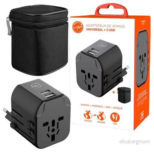 Mobility Lab ML314037 Reseadapter med 2 USB portar 12 W snabbladdning kompatibel över 200 länder 3 enheter samtidigt 3700527314037