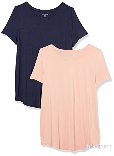Amazon Essentials dam kortärmad scoopneck tunika, paket med 2, marinblå/korallrosa, Large 196433133320
