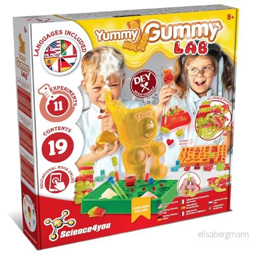 Science4you Gummy godislabb godispaket för att göra dina egna godis barn och gummibitar i 19 olika former, inklusive jättebjörnsuddgummier, presentförpackning åldern 8, 9, 10, 11+ 5600983631816