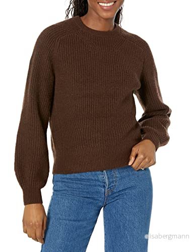 Amazon Essentials dam rund hals ribbad tröja, Espresso, Medium 196433791575
