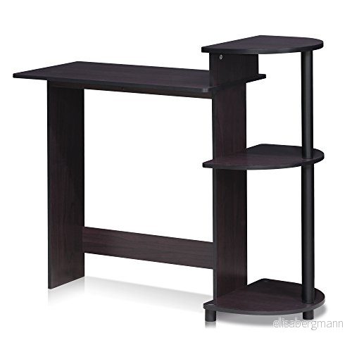 Furinno Kompakt datorskrivbord, arbetsskrivbord med hyllor, mörk valnöt, 99 (B) x 85,3 (H) 39,4 (D) cm 816718024173