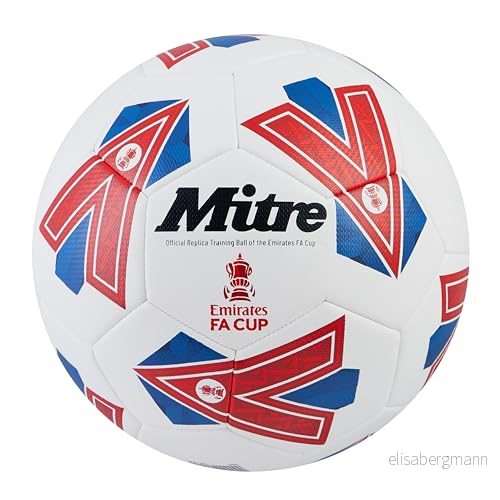 Mitre Unisex träning FA Cup fotboll högpresterande träningsboll Extra hållbar design, boll, Vit/Blå/Röd, 3 5063077000637