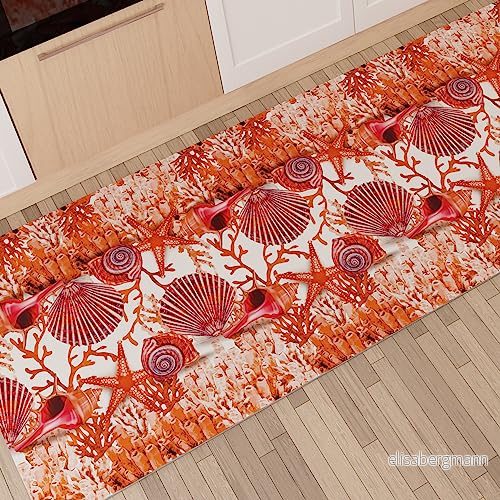 PETTI Artigiani Italiani Köksmatta löpare kök halkfri och tvättbar 52 x 440 cm röd koralldesign 100% tillverkad i Italien 8056992312302
