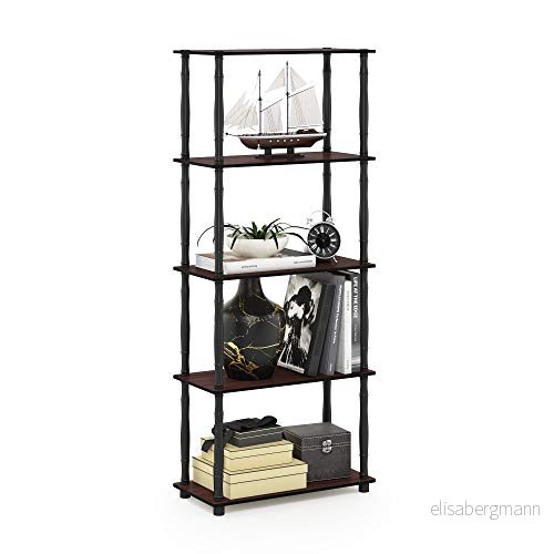 Furinno verktygslösa hyllor, trä, mörka körsbär/svart, en storlek, 59,94 (B) x 145,8 (H) 29,46 (D) cm 810006770957