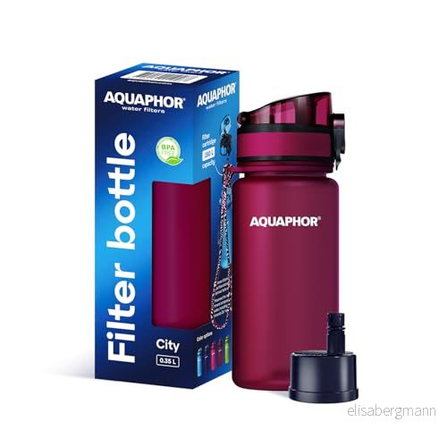 AQUAPHOR City Bottle 350 ml röd resevattenflaska med aktivt kolfilter Filter klor och föroreningar tillverkad av tritan BPA-fri Håll dig hydrerad när du är på språng! 4744131019482
